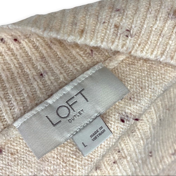 LOFT Outlet Women L Soft Cream Dolman Sleeve High Neck Pullover Sweater Speckled - Picture 7 of 8